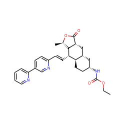 CCOC(=O)N[C@@H]1CC[C@@H]2[C@@H](C1)C[C@H]1C(=O)O[C@H](C)[C@H]1[C@H]2/C=C/c1ccc(-c2ccccn2)cn1 ZINC000060273033