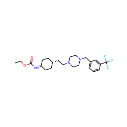 CCOC(=O)N[C@H]1CC[C@H](CCN2CCN(Cc3cccc(C(F)(F)F)c3)CC2)CC1 ZINC000261114975