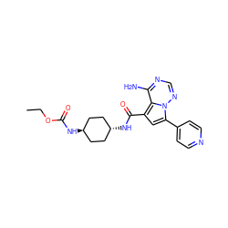 CCOC(=O)N[C@H]1CC[C@H](NC(=O)c2cc(-c3ccncc3)n3ncnc(N)c23)CC1 ZINC000261119762