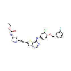 CCOC(=O)N[C@H]1CN[C@H](C#Cc2cc3ncnc(Nc4ccc(OCc5cccc(F)c5)c(Cl)c4)c3s2)C1 ZINC000042921852