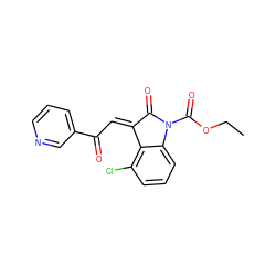 CCOC(=O)N1C(=O)/C(=C/C(=O)c2cccnc2)c2c(Cl)cccc21 ZINC000101412730