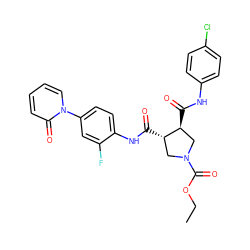 CCOC(=O)N1C[C@H](C(=O)Nc2ccc(Cl)cc2)[C@@H](C(=O)Nc2ccc(-n3ccccc3=O)cc2F)C1 ZINC000058582220