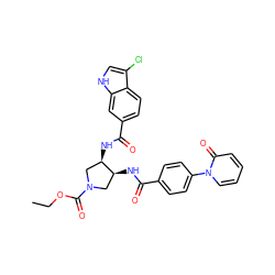 CCOC(=O)N1C[C@H](NC(=O)c2ccc(-n3ccccc3=O)cc2)[C@H](NC(=O)c2ccc3c(Cl)c[nH]c3c2)C1 ZINC000028826216