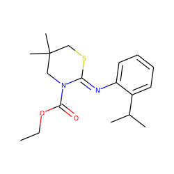 CCOC(=O)N1CC(C)(C)CS/C1=N\c1ccccc1C(C)C ZINC000028948293