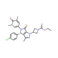 CCOC(=O)N1CC(n2nc(C)c3c2C(=O)N(c2cc(C)c(=O)n(C)c2)[C@H]3c2ccc(Cl)cc2)C1 ZINC000261137251