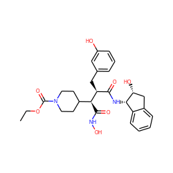 CCOC(=O)N1CCC([C@H](C(=O)NO)[C@@H](Cc2cccc(O)c2)C(=O)N[C@H]2c3ccccc3C[C@H]2O)CC1 ZINC000028757121