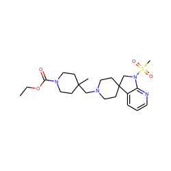 CCOC(=O)N1CCC(C)(CN2CCC3(CC2)CN(S(C)(=O)=O)c2ncccc23)CC1 ZINC000169349360