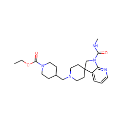 CCOC(=O)N1CCC(CN2CCC3(CC2)CN(C(=O)NC)c2ncccc23)CC1 ZINC000207525087