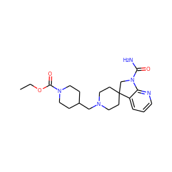 CCOC(=O)N1CCC(CN2CCC3(CC2)CN(C(N)=O)c2ncccc23)CC1 ZINC000299835426