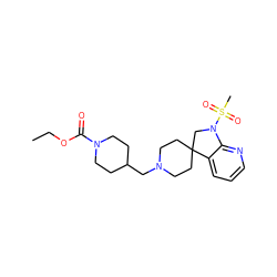 CCOC(=O)N1CCC(CN2CCC3(CC2)CN(S(C)(=O)=O)c2ncccc23)CC1 ZINC000169349358