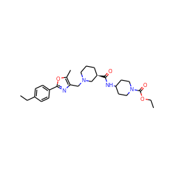 CCOC(=O)N1CCC(NC(=O)[C@@H]2CCCN(Cc3nc(-c4ccc(CC)cc4)oc3C)C2)CC1 ZINC000015937029