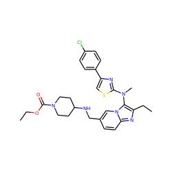 CCOC(=O)N1CCC(NCc2ccc3nc(CC)c(N(C)c4nc(-c5ccc(Cl)cc5)cs4)n3c2)CC1 ZINC001772573528