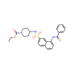 CCOC(=O)N1CCC(NS(=O)(=O)c2ccc3cccc(NC(=O)c4ccccc4)c3c2)CC1 ZINC000035242696