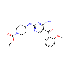 CCOC(=O)N1CCC(Nc2ncc(C(=O)c3ccccc3OC)c(N)n2)CC1 ZINC000014950235