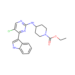 CCOC(=O)N1CCC(Nc2ncc(Cl)c(-c3c[nH]c4ccccc34)n2)CC1 ZINC000028896528