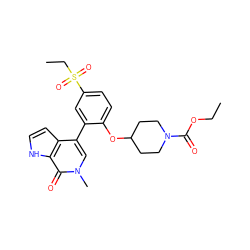 CCOC(=O)N1CCC(Oc2ccc(S(=O)(=O)CC)cc2-c2cn(C)c(=O)c3[nH]ccc23)CC1 ZINC000146704804