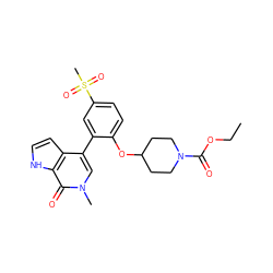 CCOC(=O)N1CCC(Oc2ccc(S(C)(=O)=O)cc2-c2cn(C)c(=O)c3[nH]ccc23)CC1 ZINC000146777593