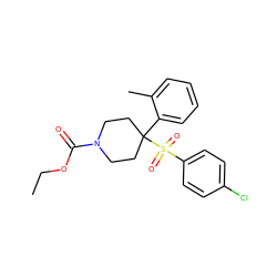 CCOC(=O)N1CCC(c2ccccc2C)(S(=O)(=O)c2ccc(Cl)cc2)CC1 ZINC000028349914