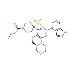 CCOC(=O)N1CCC(c2nc(-c3cccc4[nH]ccc34)nc3c2OC[C@@H]2COCCN32)(S(C)(=O)=O)CC1 ZINC000218026390