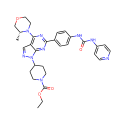 CCOC(=O)N1CCC(n2ncc3c(N4CCOC[C@H]4C)nc(-c4ccc(NC(=O)Nc5ccncc5)cc4)nc32)CC1 ZINC000049695518