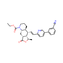 CCOC(=O)N1CCC[C@H]2[C@H](/C=C/c3ccc(-c4cccc(C#N)c4)cn3)[C@@H]3[C@@H](C)OC(=O)[C@@H]3C[C@@H]21 ZINC000028712077