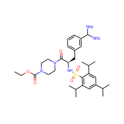 CCOC(=O)N1CCN(C(=O)[C@@H](Cc2cccc(C(N)N)c2)NS(=O)(=O)c2c(C(C)C)cc(C(C)C)cc2C(C)C)CC1 ZINC000027620080