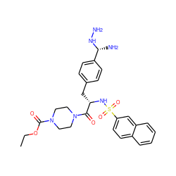 CCOC(=O)N1CCN(C(=O)[C@H](Cc2ccc([C@@H](N)NN)cc2)NS(=O)(=O)c2ccc3ccccc3c2)CC1 ZINC000025994702