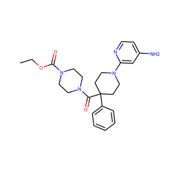 CCOC(=O)N1CCN(C(=O)C2(c3ccccc3)CCN(c3cc(N)ccn3)CC2)CC1 ZINC000040972517