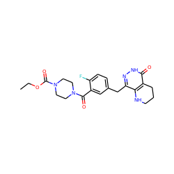 CCOC(=O)N1CCN(C(=O)c2cc(Cc3n[nH]c(=O)c4c3NCCC4)ccc2F)CC1 ZINC000149033284