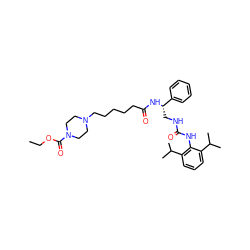 CCOC(=O)N1CCN(CCCCCC(=O)N[C@@H](CNC(=O)Nc2c(C(C)C)cccc2C(C)C)c2ccccc2)CC1 ZINC000029486040