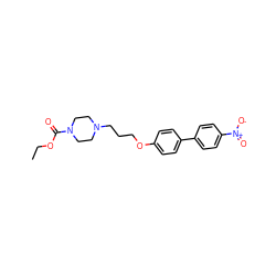 CCOC(=O)N1CCN(CCCOc2ccc(-c3ccc([N+](=O)[O-])cc3)cc2)CC1 ZINC000013859965