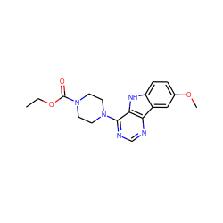 CCOC(=O)N1CCN(c2ncnc3c2[nH]c2ccc(OC)cc23)CC1 ZINC000101482564