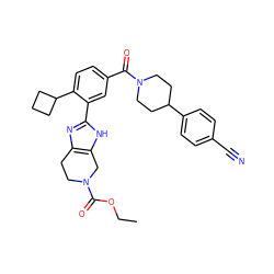 CCOC(=O)N1CCc2nc(-c3cc(C(=O)N4CCC(c5ccc(C#N)cc5)CC4)ccc3C3CCC3)[nH]c2C1 ZINC000150223209