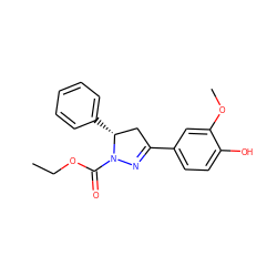 CCOC(=O)N1N=C(c2ccc(O)c(OC)c2)C[C@H]1c1ccccc1 ZINC000653740464