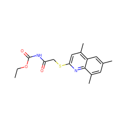 CCOC(=O)NC(=O)CSc1cc(C)c2cc(C)cc(C)c2n1 ZINC000012476171