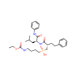 CCOC(=O)NCCCC[P@](=O)(O)C[C@@H](CCc1ccccc1)C(=O)N[C@@H](CC(C)C)C(=O)Nc1ccccc1 ZINC000026973683