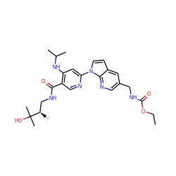 CCOC(=O)NCc1cnc2c(ccn2-c2cc(NC(C)C)c(C(=O)NC[C@@H](F)C(C)(C)O)cn2)c1 ZINC001772650490