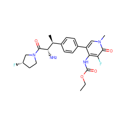 CCOC(=O)Nc1c(-c2ccc([C@H](C)[C@H](N)C(=O)N3CC[C@H](F)C3)cc2)cn(C)c(=O)c1F ZINC000014947723