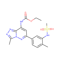 CCOC(=O)Nc1cc(-c2ccc(C)c(NS(C)(=O)=O)c2)nn2c(C)nnc12 ZINC000095616589