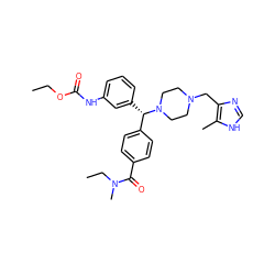 CCOC(=O)Nc1cccc([C@@H](c2ccc(C(=O)N(C)CC)cc2)N2CCN(Cc3nc[nH]c3C)CC2)c1 ZINC000073164535