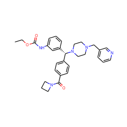 CCOC(=O)Nc1cccc([C@@H](c2ccc(C(=O)N3CCC3)cc2)N2CCN(Cc3cccnc3)CC2)c1 ZINC000073164545