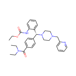 CCOC(=O)Nc1ccccc1[C@@H](c1ccc(C(=O)N(CC)CC)cc1)N1CCN(Cc2ccccn2)CC1 ZINC000073165035