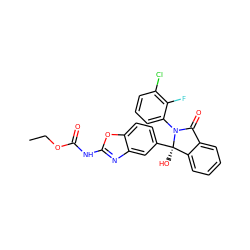 CCOC(=O)Nc1nc2cc([C@]3(O)c4ccccc4C(=O)N3c3cccc(Cl)c3F)ccc2o1 ZINC000217365583