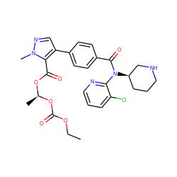 CCOC(=O)O[C@@H](C)OC(=O)c1c(-c2ccc(C(=O)N(c3ncccc3Cl)[C@@H]3CCCNC3)cc2)cnn1C ZINC000219135434