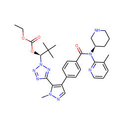 CCOC(=O)O[C@H](n1nnc(-c2c(-c3ccc(C(=O)N(c4ncccc4C)[C@@H]4CCCNC4)cc3)cnn2C)n1)C(C)(C)C ZINC001772647938