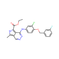 CCOC(=O)c1[nH]c(C)c2cnnc(Nc3ccc(OCc4cccc(F)c4)c(Cl)c3)c12 ZINC000049034328