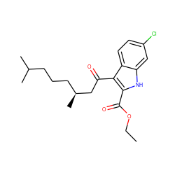 CCOC(=O)c1[nH]c2cc(Cl)ccc2c1C(=O)C[C@@H](C)CCCC(C)C ZINC000473123240