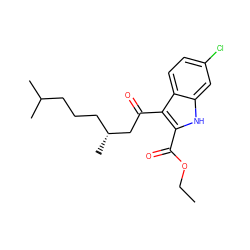 CCOC(=O)c1[nH]c2cc(Cl)ccc2c1C(=O)C[C@H](C)CCCC(C)C ZINC000473123241