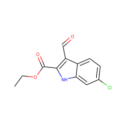 CCOC(=O)c1[nH]c2cc(Cl)ccc2c1C=O ZINC000003679812