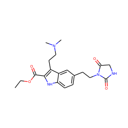 CCOC(=O)c1[nH]c2ccc(CCN3C(=O)CNC3=O)cc2c1CCN(C)C ZINC000012356240